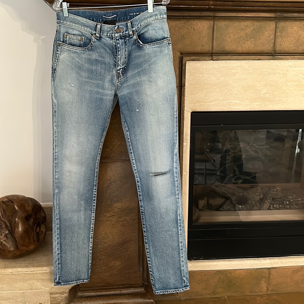 Light blue distressed Saint laurent jeans